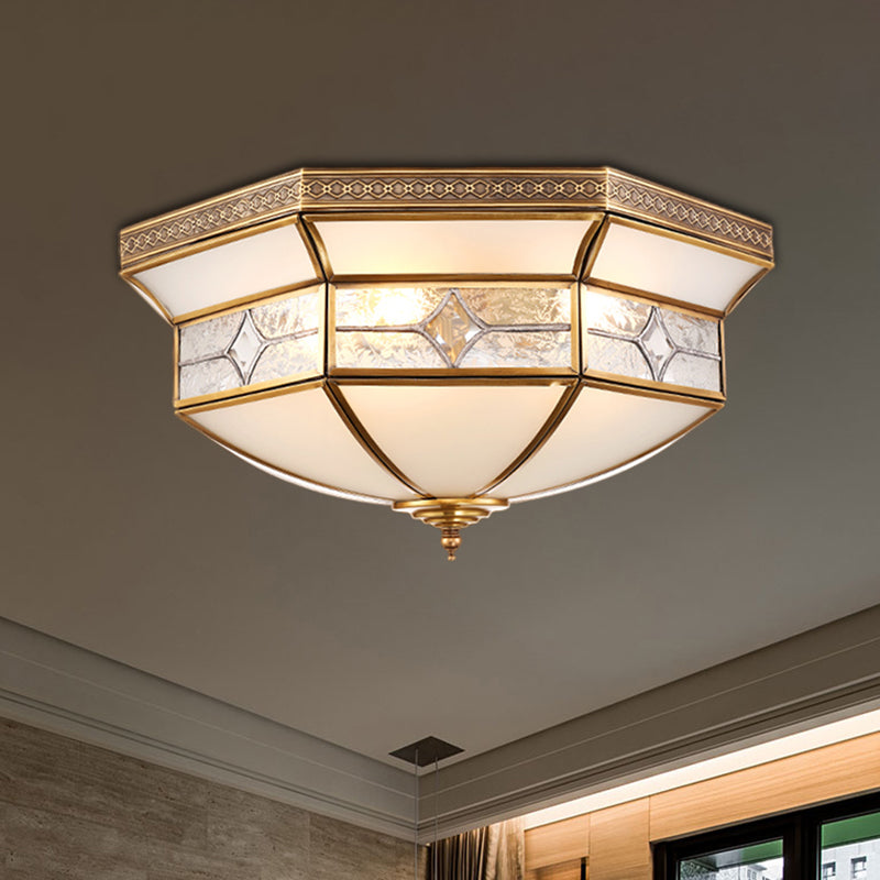 3/4/6 Lights Indoor Ceiling Light Fixture Traditional Brass Flush Mount with Bowl Curved Frosted Glass Shade