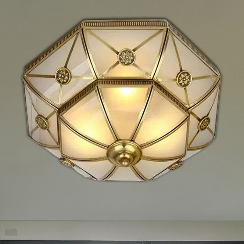 Brass 3/4/6 Lights Flush Mount Traditional Curved Frosted Glass Flower Flush Ceiling Light Fixture for Bedroom