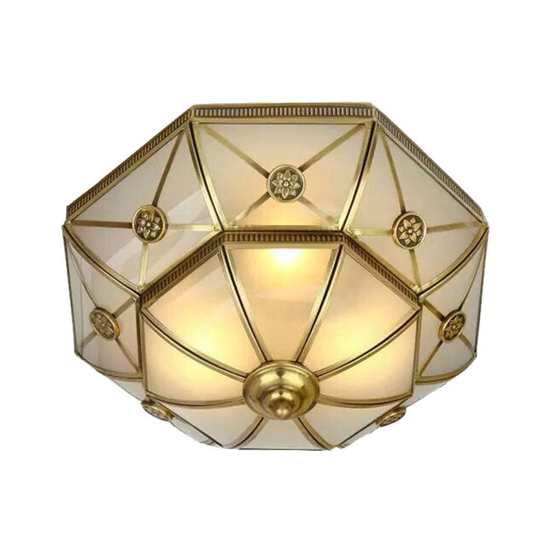 Brass 3/4/6 Lights Flush Mount Traditional Curved Frosted Glass Flower Flush Ceiling Light Fixture for Bedroom