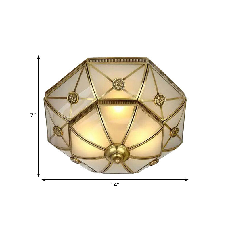 Brass 3/4/6 Lights Flush Mount Traditional Curved Frosted Glass Flower Flush Ceiling Light Fixture for Bedroom