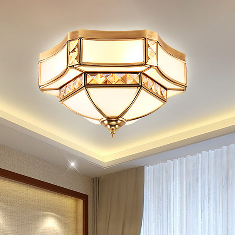 Goud 3/4/6 Lichten Flush Light Fixture Traditionele Opaal Glas Bowl Plafond Flush Mount voor slaapkamer