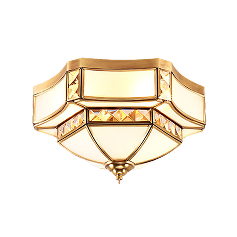 Goud 3/4/6 Lichten Flush Light Fixture Traditionele Opaal Glas Bowl Plafond Flush Mount voor slaapkamer