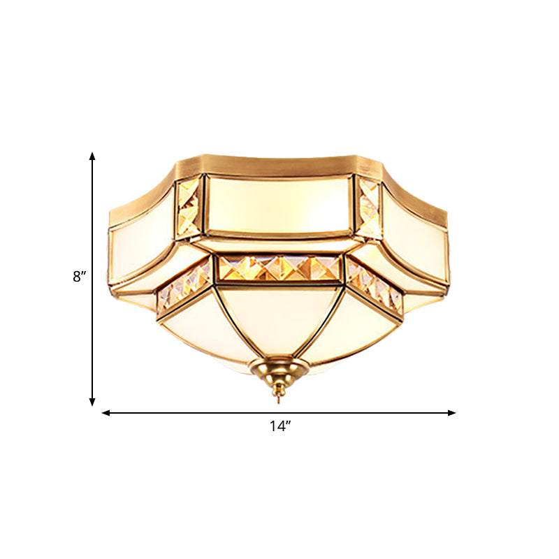 Plafonnier doré à 3/4/6 lumières, bol en verre opale traditionnel, montage encastré au plafond pour chambre à coucher