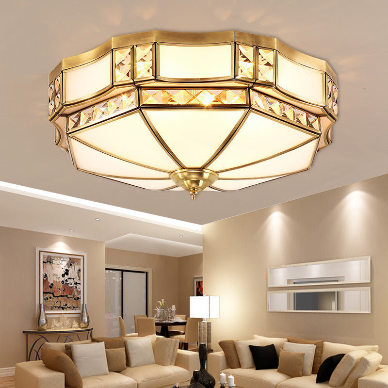 Goud 3/4/6 Lichten Flush Light Fixture Traditionele Opaal Glas Bowl Plafond Flush Mount voor slaapkamer