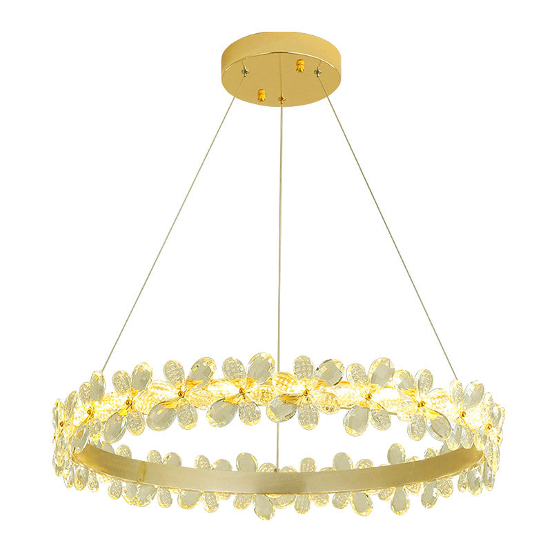 Round Chandelier Lamp Modern Crystal 19.5"/27.5" Wide LED Gold/Coffee Pendant Light Fixture in Warm/White Light