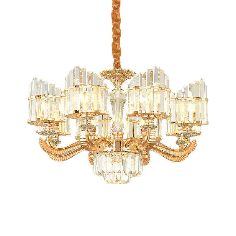 Radial Chandelier Light Modern Crystal 6/8 Bulbs 23.5"/27" Wide Gold Suspended Lighting Fixture with Curved Metal Arm