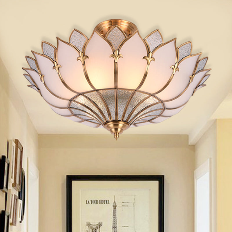 4/6/8 koppen metaal semi -spoellicht traditionalistisch messing lotus woonkamer plafond mount kroonluchter, 18 "/25" /31,5 "w