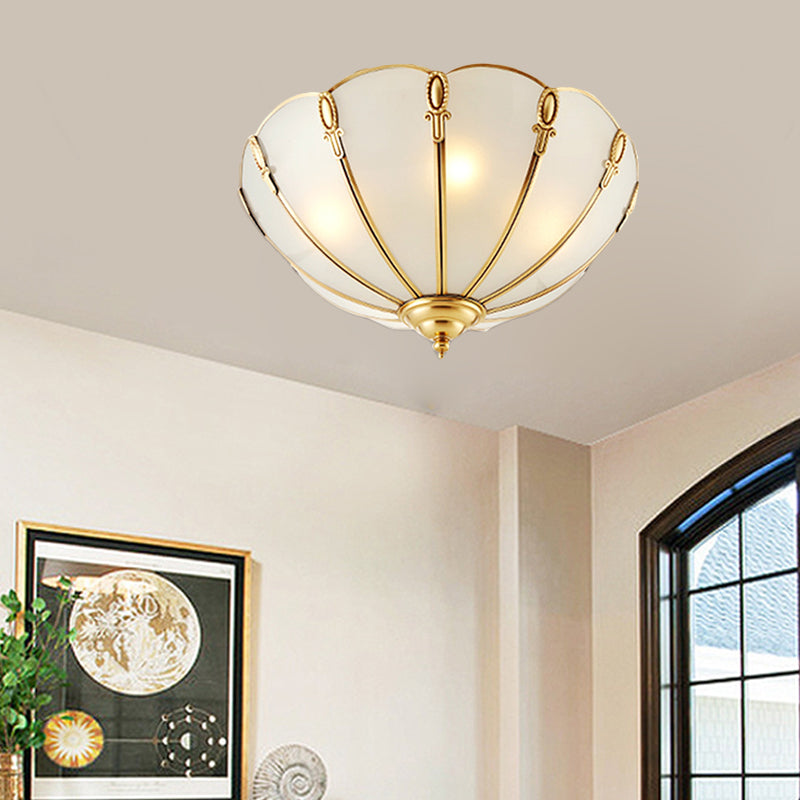 17"/21" W Classic Scallop Flush Mount 3/4 Bulbs Metal Ceiling Light Fixture in Brass for Bedroom