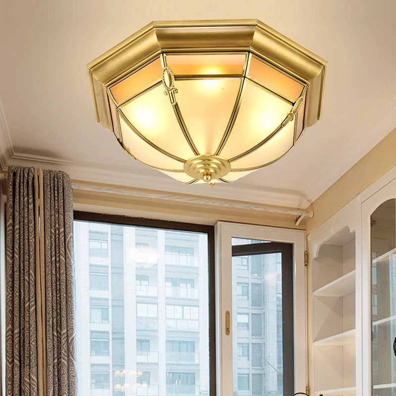 3/4/6 Lights Dome Flush Mount Lamp Traditional Brass Metal Ceiling Lighting for Living Room, 14"/18"/23.5 W