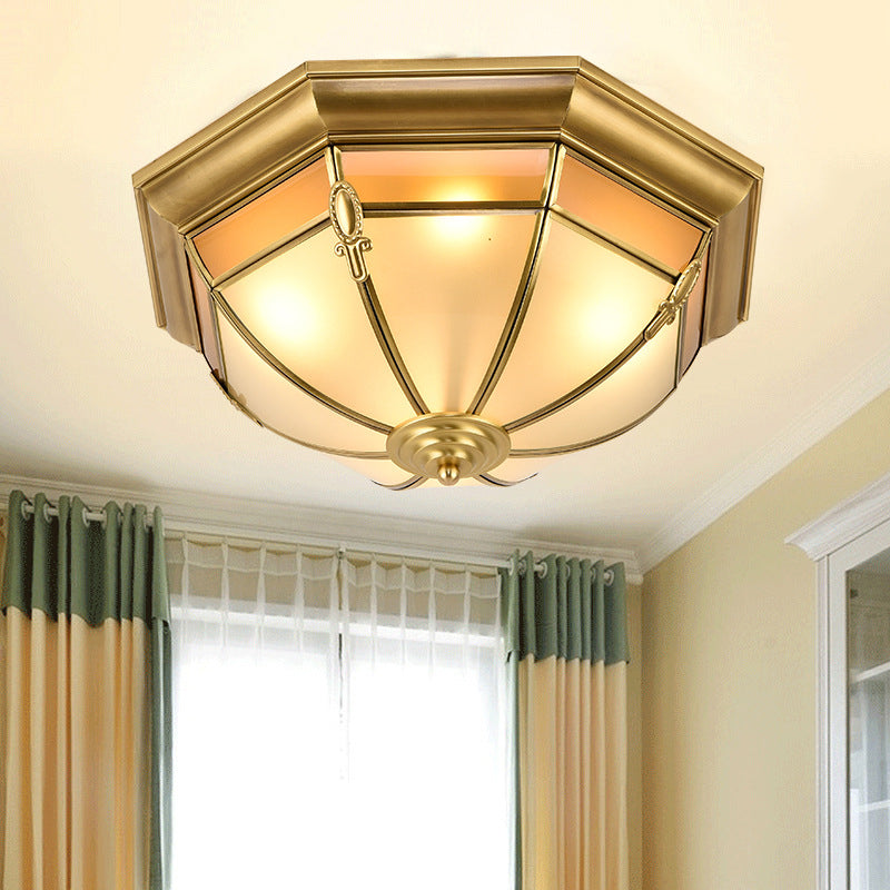 3/4/6 Lights Dome Flush Mount Lamp Traditional Brass Metal Ceiling Lighting for Living Room, 14"/18"/23.5 W