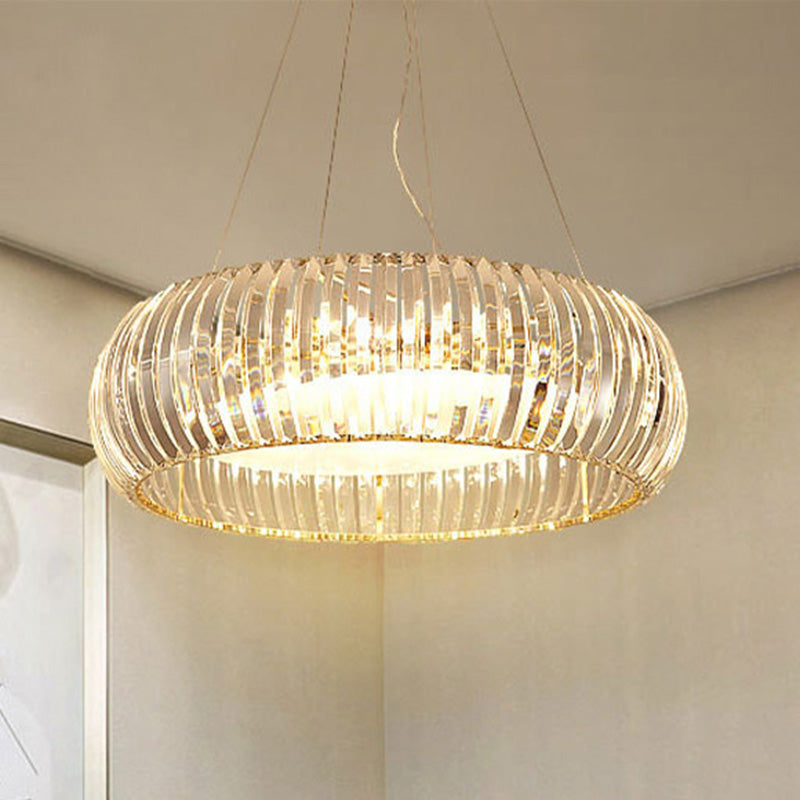 Donut Chandelier Lighting Modernist Crystal 6/8 Bulbs Gold Suspension Pendant Light in Warm/White Light, 21.5"/25.5" Wide