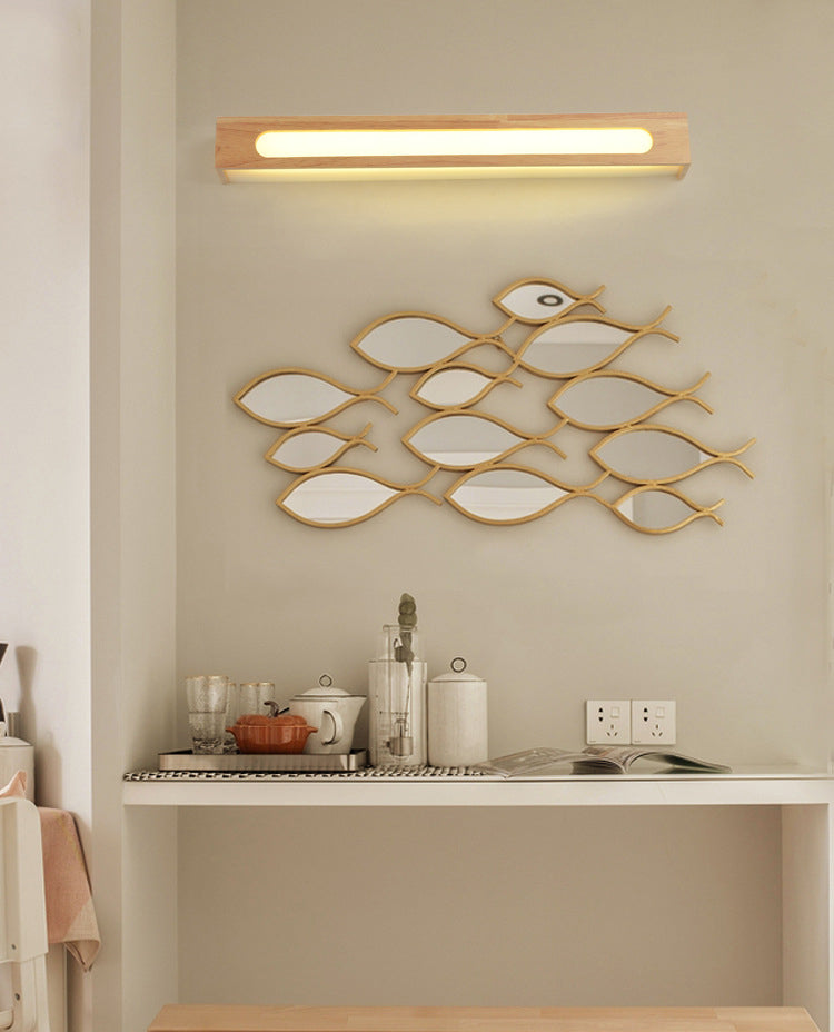 Wooden Rectangular Wall Sconce Lighting Modern Style LED Beige Sconce Light Fixture