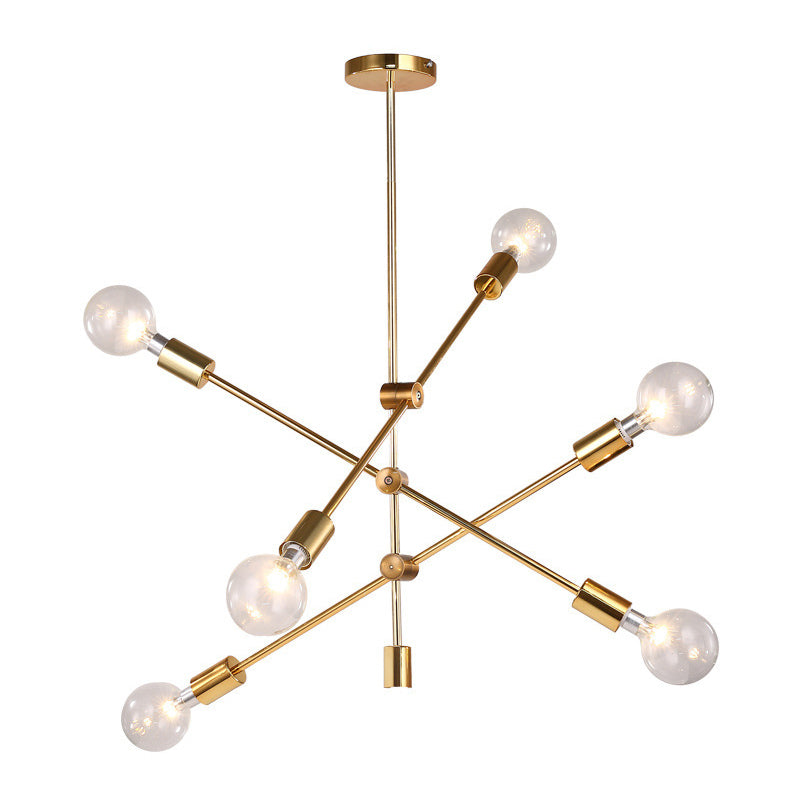 Post-modern Style Minimalist Chandelier Open Bulb Design Geometric Lines Straight Rod Hanging Light