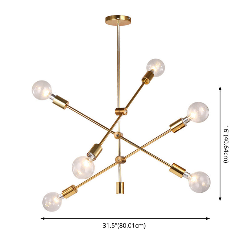 Post-modern Style Minimalist Chandelier Open Bulb Design Geometric Lines Straight Rod Hanging Light