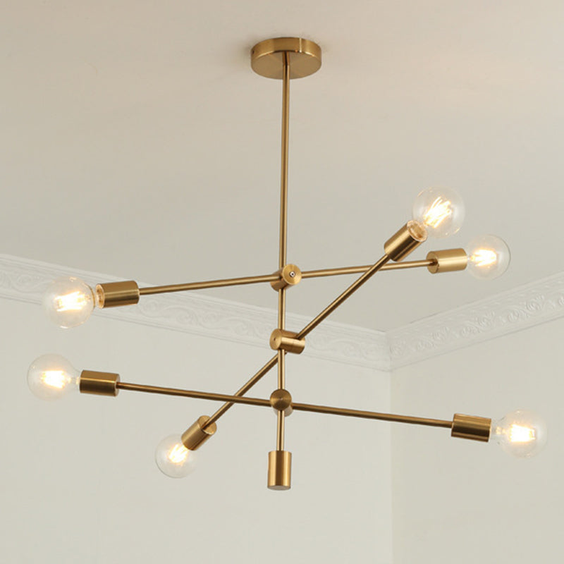 Post-modern Style Minimalist Chandelier Open Bulb Design Geometric Lines Straight Rod Hanging Light