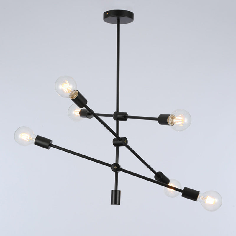 Post-modern Style Minimalist Chandelier Open Bulb Design Geometric Lines Straight Rod Hanging Light