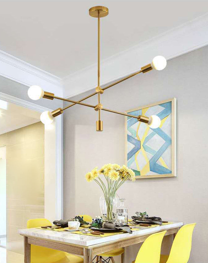 Post-modern Style Minimalist Chandelier Open Bulb Design Geometric Lines Straight Rod Hanging Light