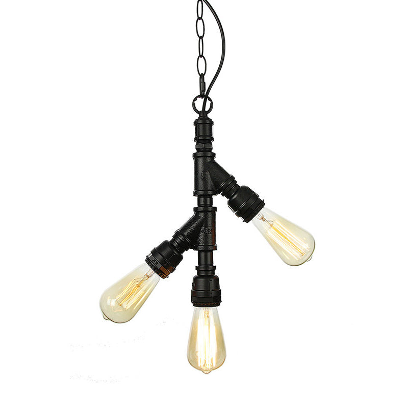 Industrial Water Pipe Chandelier Pendant 3-Light Metallic Suspension Lighting for Living Room