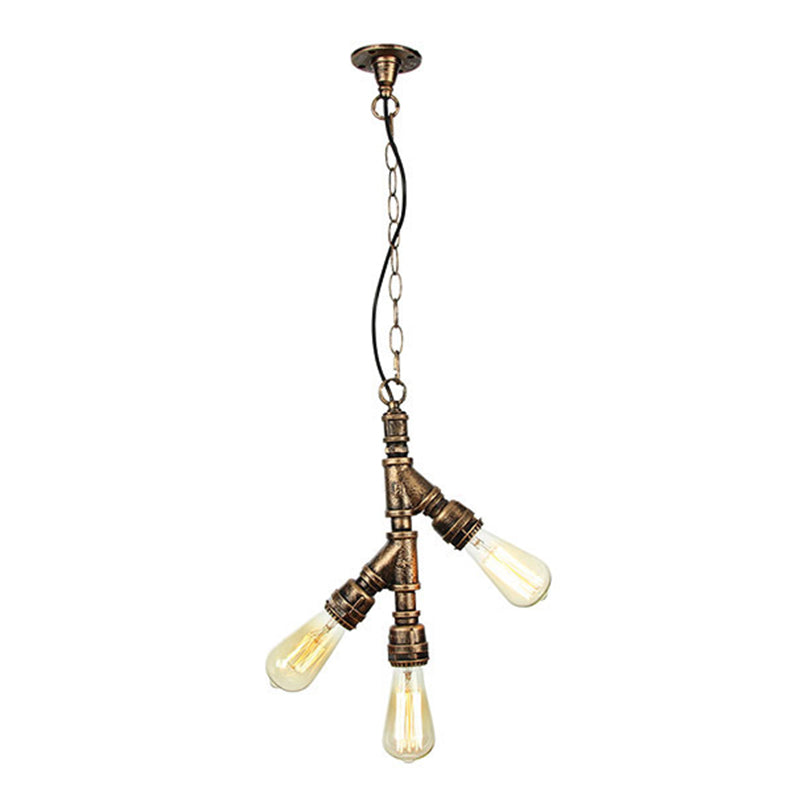 Industrial Water Pipe Chandelier Pendant 3-Light Metallic Suspension Lighting for Living Room