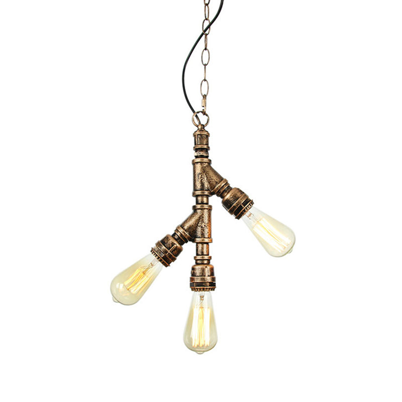 Industrial Water Pipe Chandelier Pendant 3-Light Metallic Suspension Lighting for Living Room