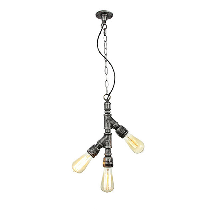 Industrial Water Pipe Chandelier Pendant 3-Light Metallic Suspension Lighting for Living Room