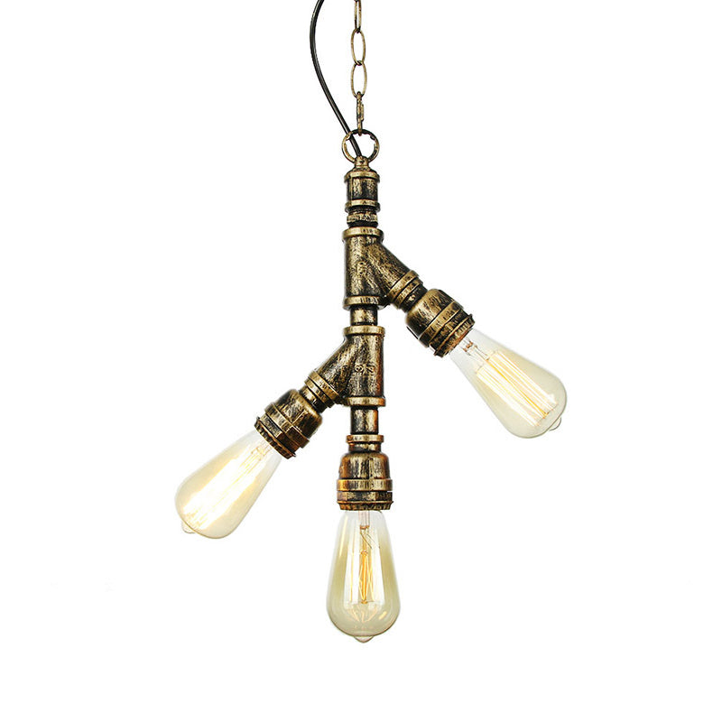 Industrial Water Pipe Chandelier Pendant 3-Light Metallic Suspension Lighting for Living Room