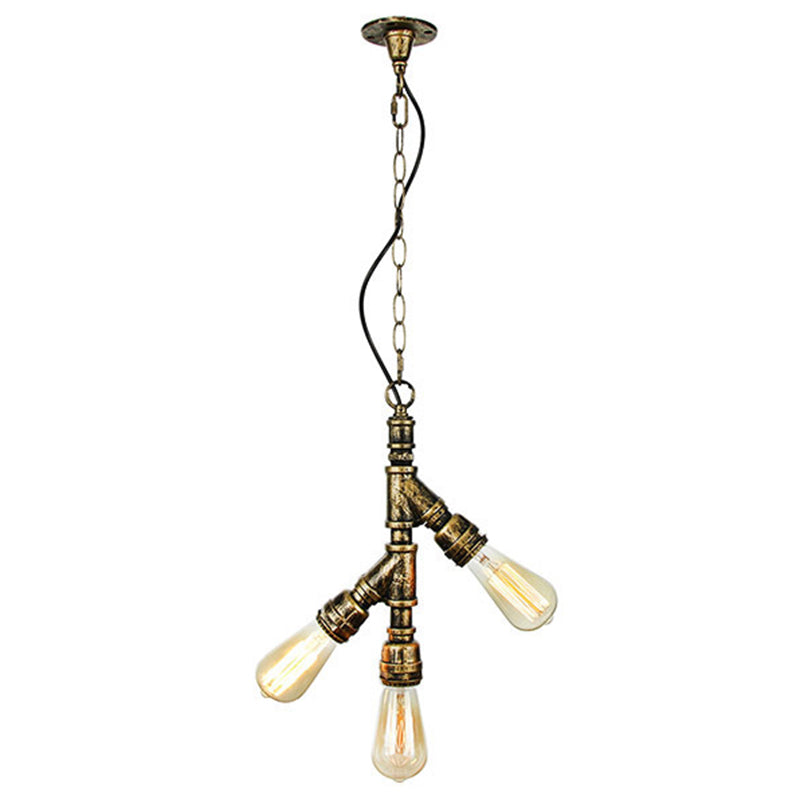 Industrial Water Pipe Chandelier Pendant 3-Light Metallic Suspension Lighting for Living Room