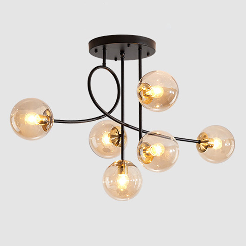 Modern Spherical Ceiling Mount Light Fixture Glass 6 Lights Ceiling Light