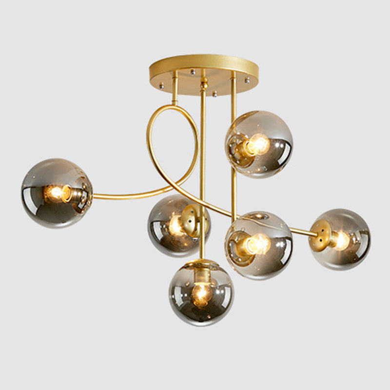 Modern Spherical Ceiling Mount Light Fixture Glass 6 Lights Ceiling Light