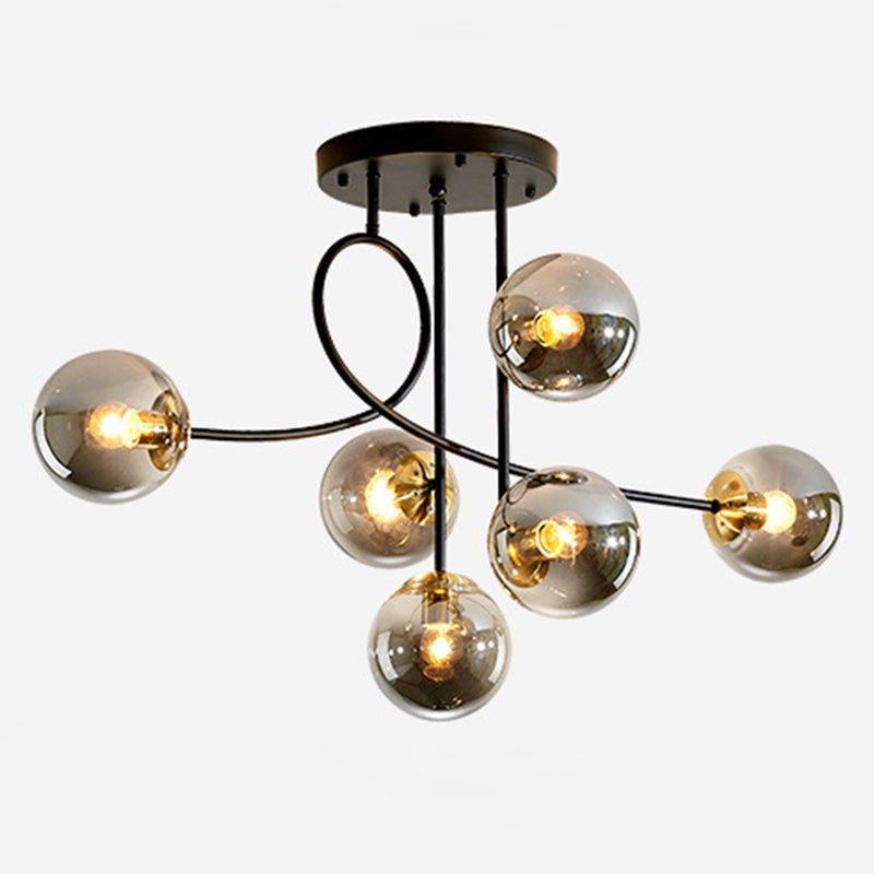 Modern Spherical Ceiling Mount Light Fixture Glass 6 Lights Ceiling Light