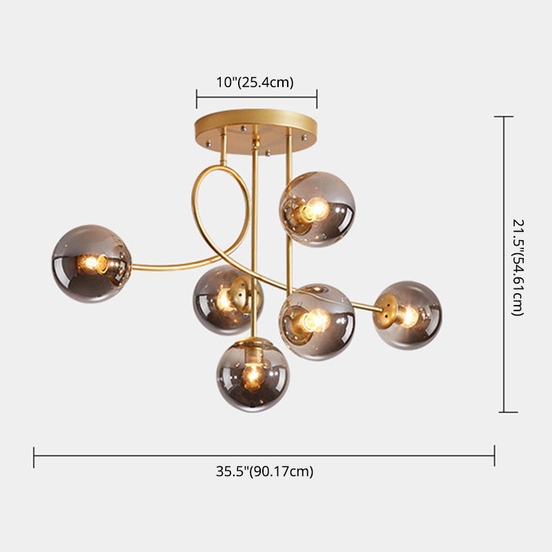 Modern Spherical Ceiling Mount Light Fixture Glass 6 Lights Ceiling Light