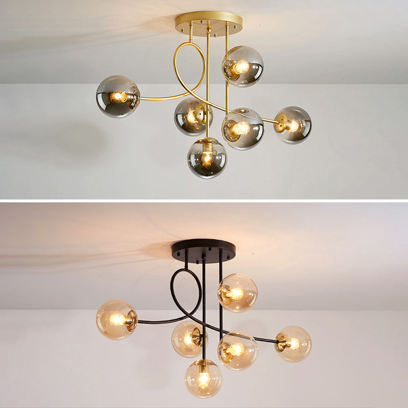 Modern Spherical Ceiling Mount Light Fixture Glass 6 Lights Ceiling Light