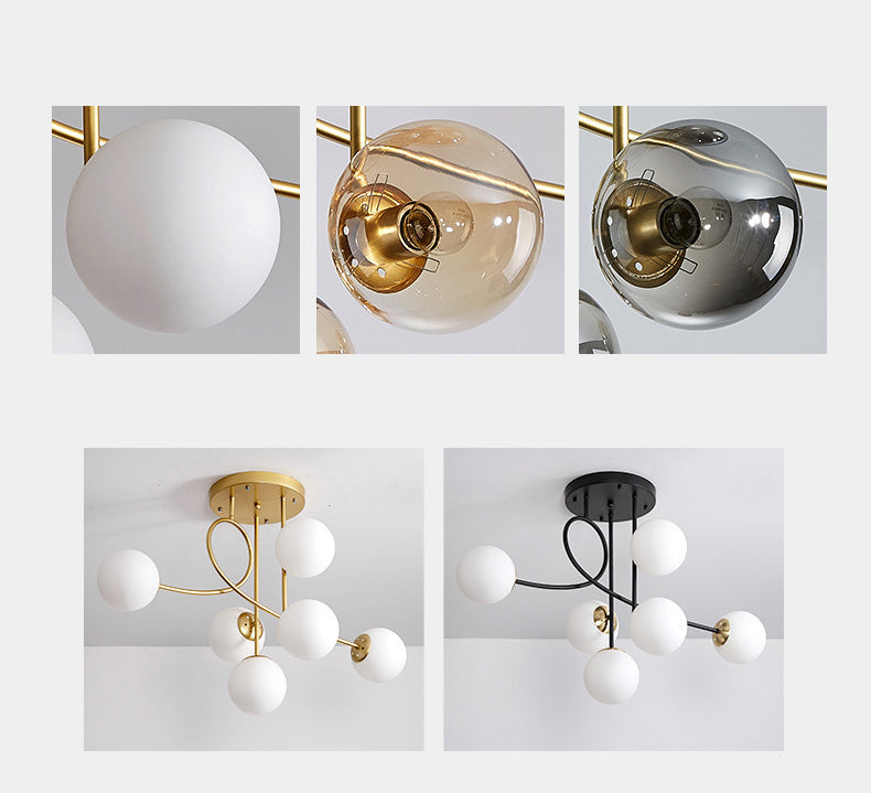 Modern Spherical Ceiling Mount Light Fixture Glass 6 Lights Ceiling Light