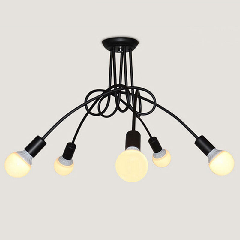 Industrial Exposed Bulb Semi Flush Mount Chandelier Metal Semi Flush Light