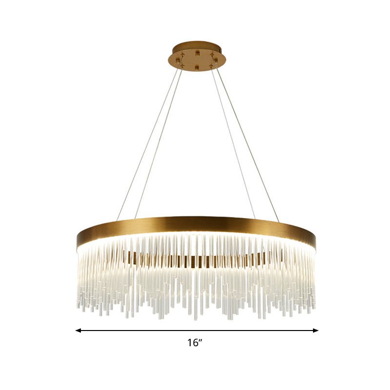 Tube Hanging Chandelier Modernist Crystal LED Brass Ceiling Pendant Light in Warm/White Light, 16"/23.5"/31.5" Wide