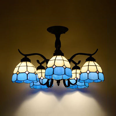 3/5 Lichter halb Flushmount mit schatten Tiffany-Stil Buntglas Halbflush-Lampe in Rot/Blau/Grün/Blau-Weiß für die Treppe