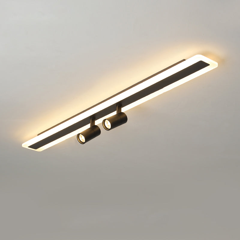 Rectangular LED Semi Flush Ceiling Light in Modern Simplicity Acrylic Indoor Flush Mount in Black