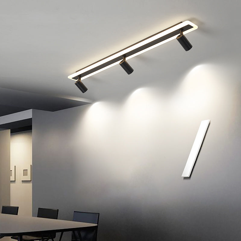 Rechthoekig LED Semi -spoelplafondlicht in moderne eenvoud Acryl binnenspoeling Mount in zwart