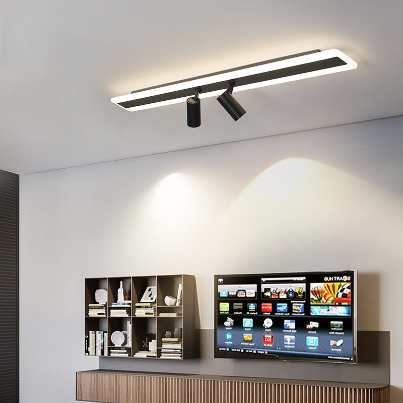 Rechthoekig LED Semi -spoelplafondlicht in moderne eenvoud Acryl binnenspoeling Mount in zwart