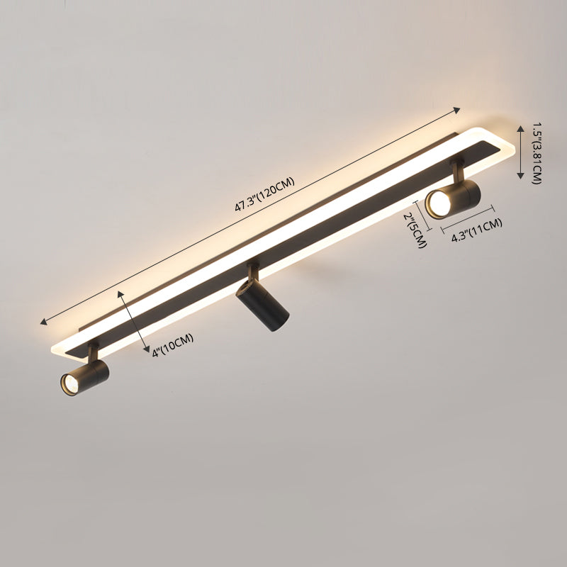 Rechthoekig LED Semi -spoelplafondlicht in moderne eenvoud Acryl binnenspoeling Mount in zwart