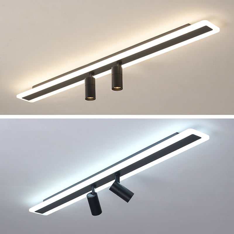 Rechthoekig LED Semi -spoelplafondlicht in moderne eenvoud Acryl binnenspoeling Mount in zwart