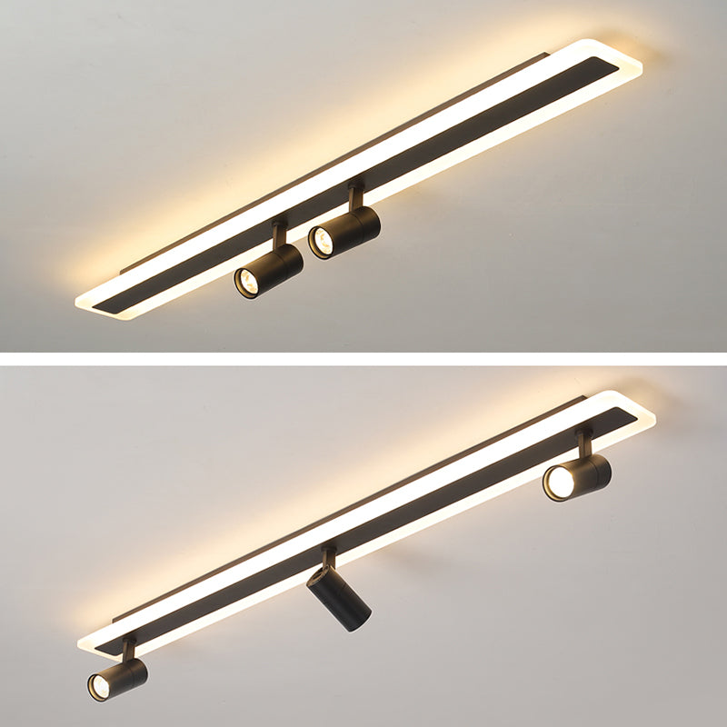 Rechthoekig LED Semi -spoelplafondlicht in moderne eenvoud Acryl binnenspoeling Mount in zwart