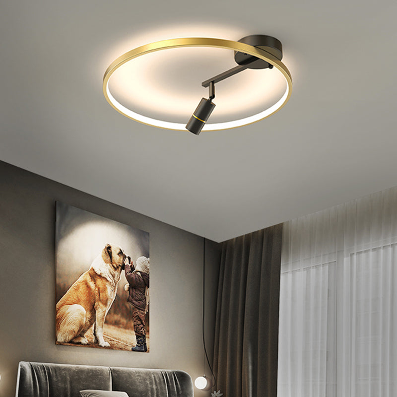 Circular Aluminium LED Semi Flush Ceiling Fixture in Modern Simplicity Metal Indoor Ceiling Light with Adjustable Lamp