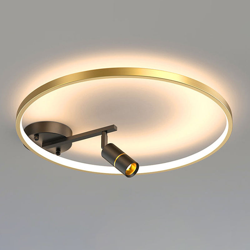 Circular Aluminium LED Semi Flush Ceiling Fixture in Modern Simplicity Metal Indoor Ceiling Light with Adjustable Lamp