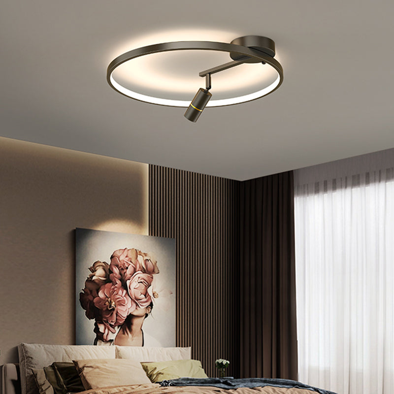 Circular Aluminium LED Semi Flush Ceiling Fixture in Modern Simplicity Metal Indoor Ceiling Light with Adjustable Lamp