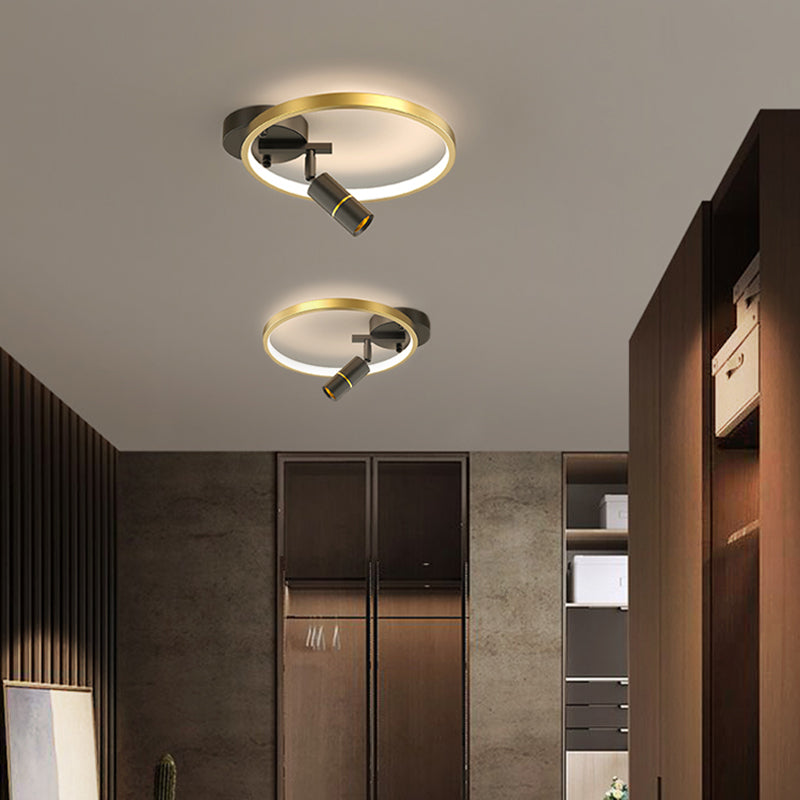 Circular Aluminium LED Semi Flush Ceiling Fixture in Modern Simplicity Metal Indoor Ceiling Light with Adjustable Lamp