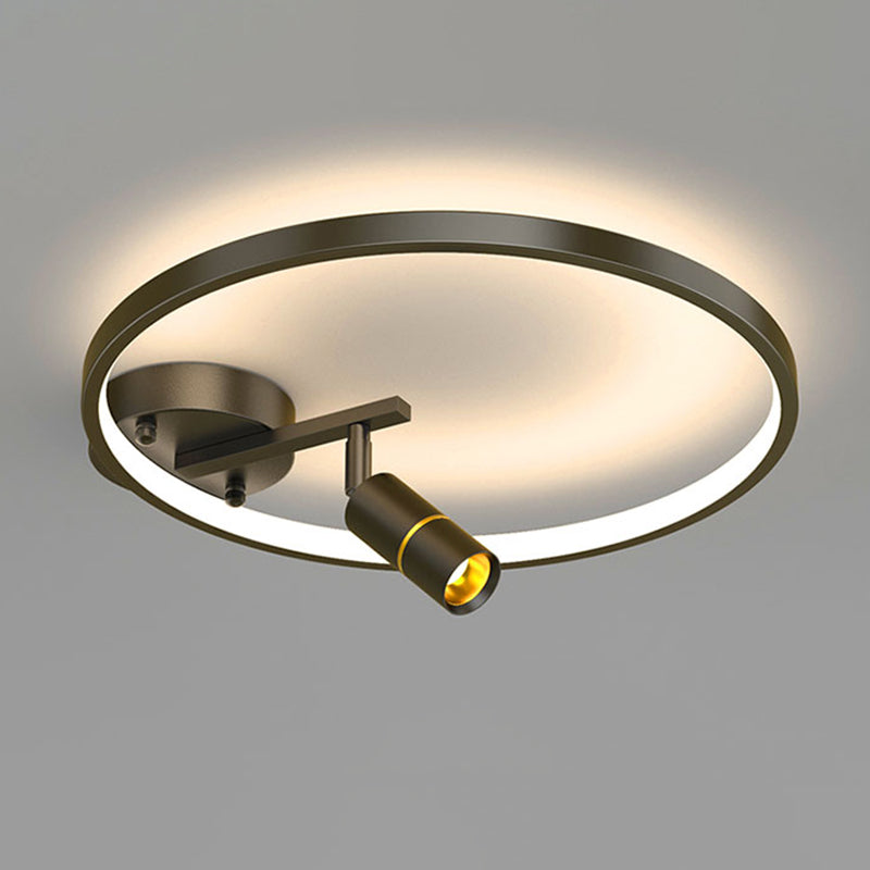 Circular Aluminium LED Semi Flush Ceiling Fixture in Modern Simplicity Metal Indoor Ceiling Light with Adjustable Lamp