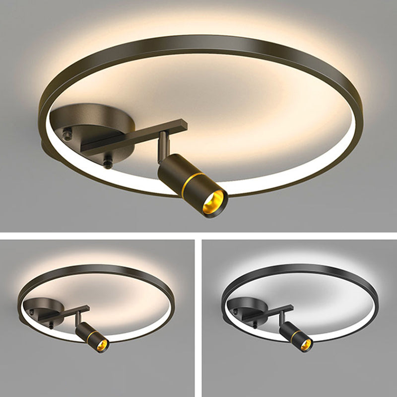 Circular Aluminium LED Semi Flush Ceiling Fixture in Modern Simplicity Metal Indoor Ceiling Light with Adjustable Lamp