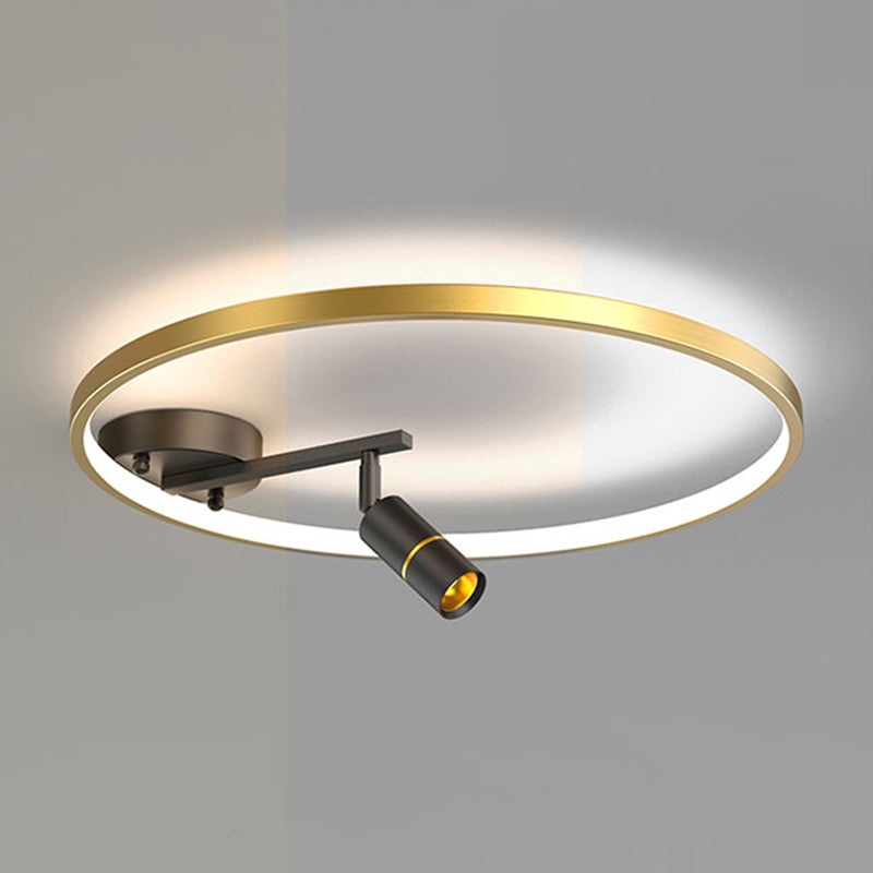 Circular Aluminium LED Semi Flush Ceiling Fixture in Modern Simplicity Metal Indoor Ceiling Light with Adjustable Lamp