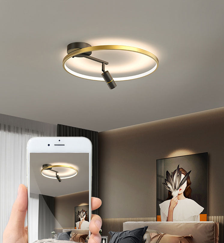 Circular Aluminium LED Semi Flush Ceiling Fixture in Modern Simplicity Metal Indoor Ceiling Light with Adjustable Lamp